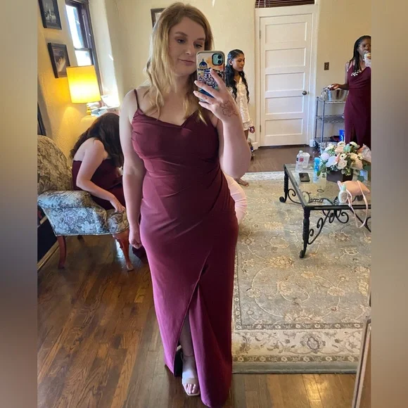 Windsor Dresses | Burgundy Windsor Long Bridesmaid Dress With Slit Vneck Size 7 | Color: Purple | Size: 8 | Audreyanditalia's Closet